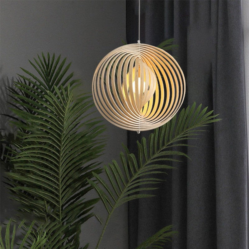 Muto Japanese LED Pendant Lamp Black/Gold Wood Bedroom/Bar 