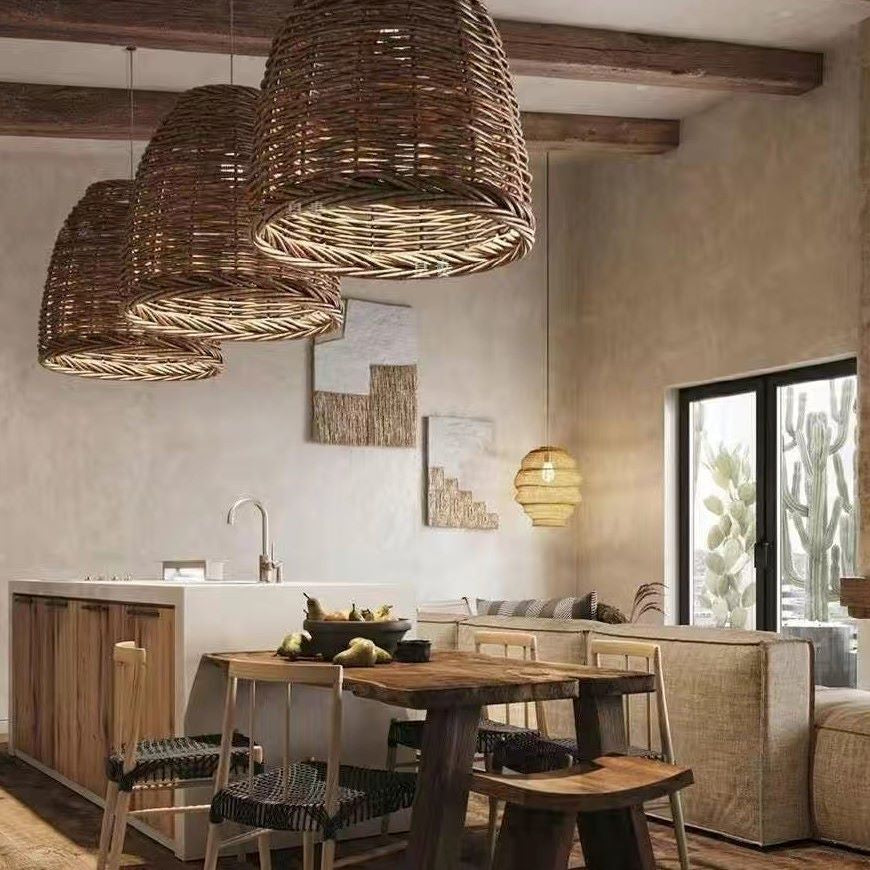 Muto Vintage Village LED Pendant Lamp Rattan Living Room Wall Lamp 