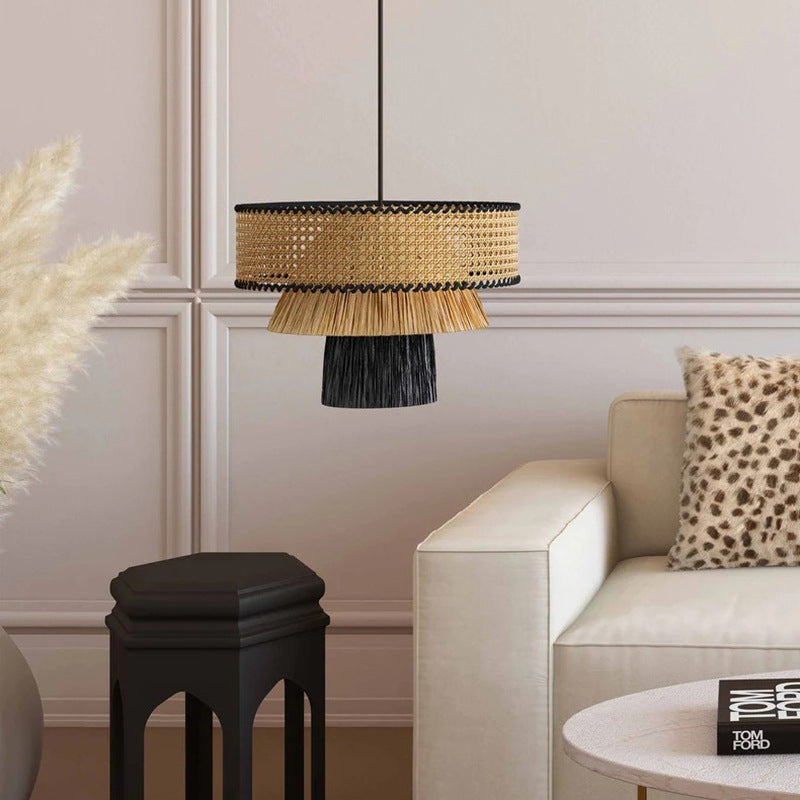Ritta Modern LED Pendant Lamp Black Rattan Bedroom/Living Room 