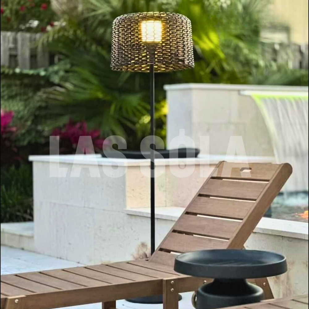 Ritta Waterproof Outdoor Floor Lamp, Rattan, Black/White, Balcony/Terrace 