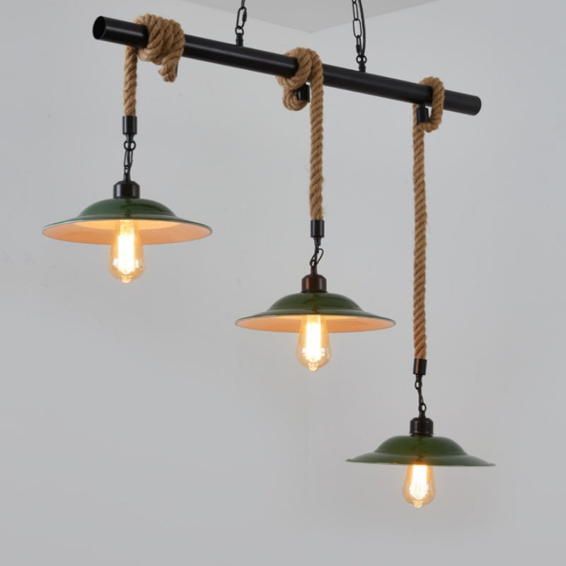 Epoch Vintage LED Pendant Lamp Green Metal/Rope Kitchen/Living Room 