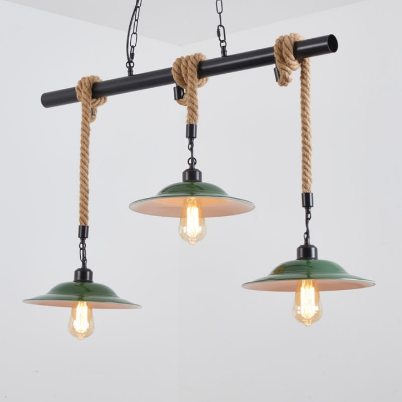 Epoch Vintage LED Pendant Lamp Green Metal/Rope Kitchen/Living Room 