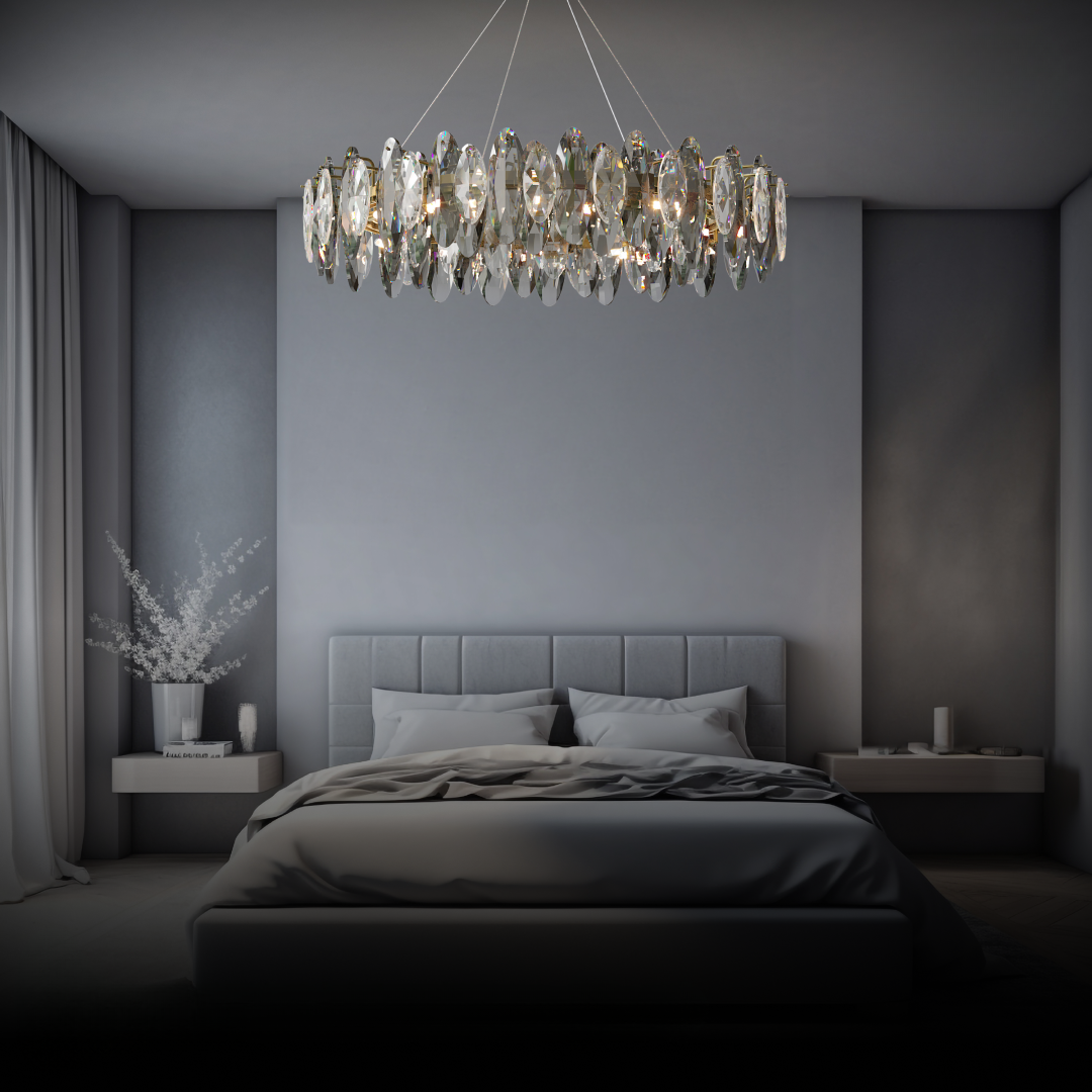 Olivia Crystal Chandeliers LED Elliptical Glass/Metal Gold Living Room