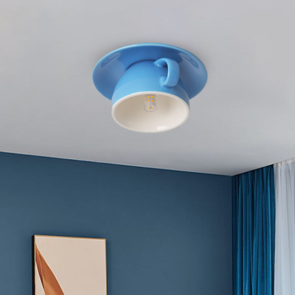 Morandi Modern Coffee Cup Ceramic Ceiling Lamp, Blue/Pink/Yellow 