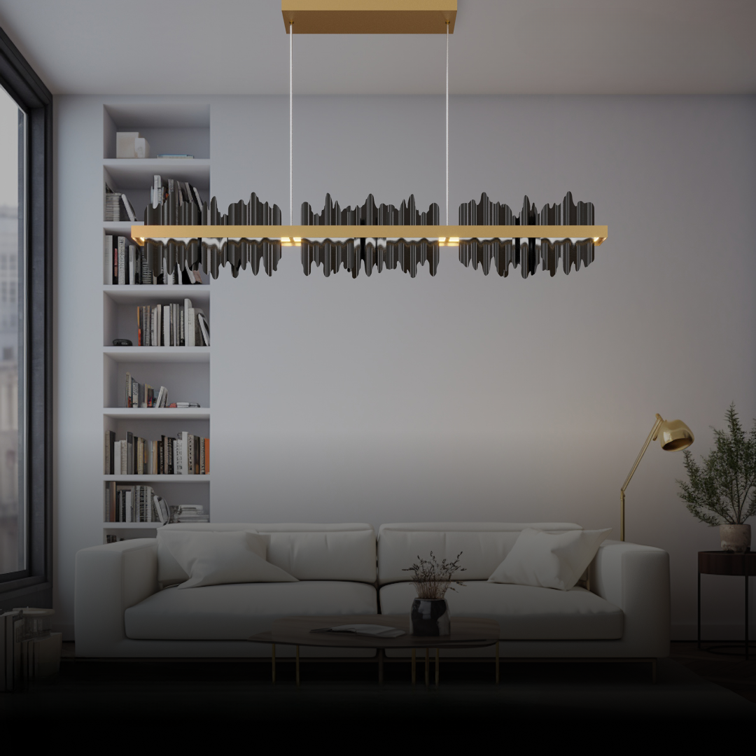 Olivia Industrial Chandeliers Rectangle Metal Gold Black Living Room
