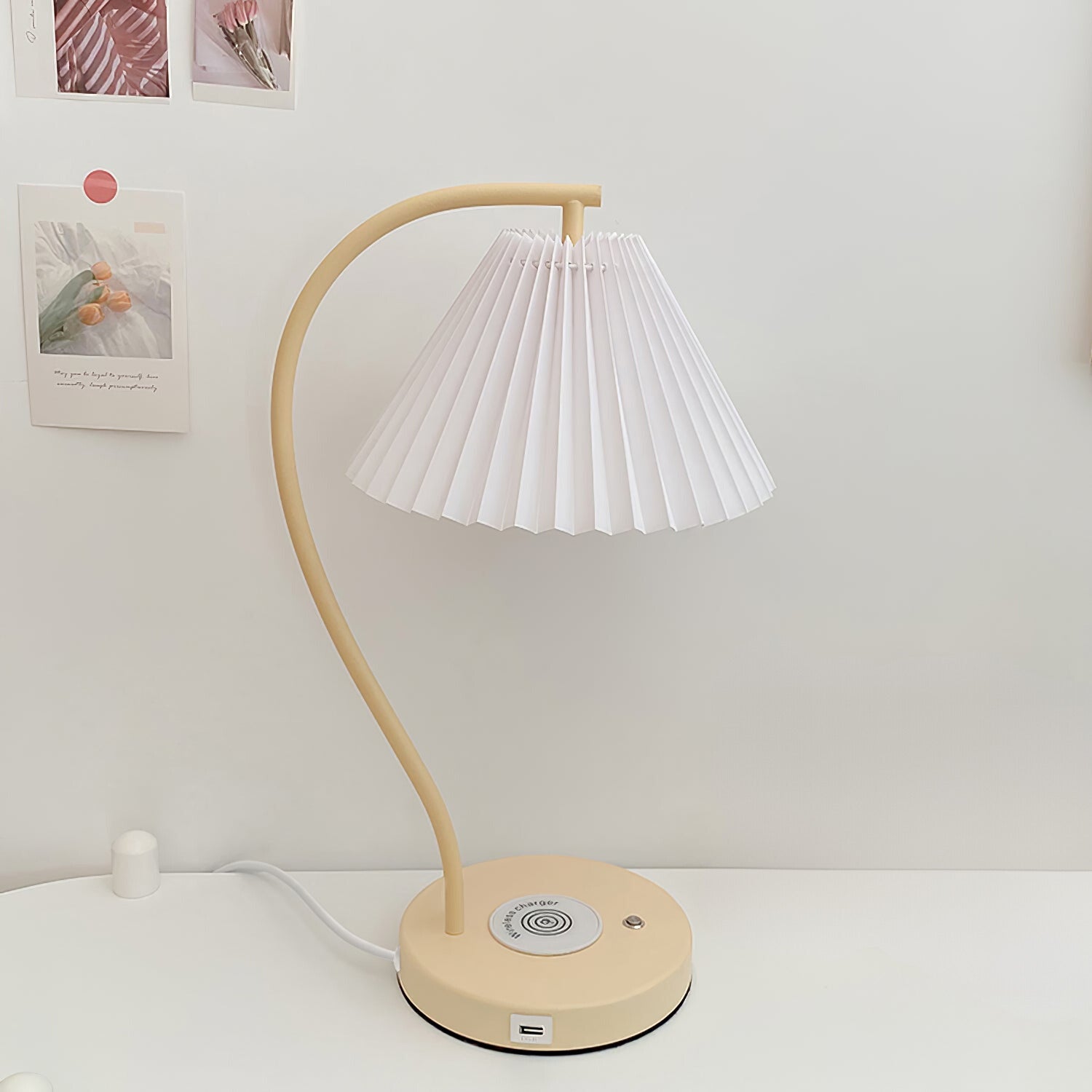 Sano Nordic Curved Ceramic/Fabric Table Lamp, White/Beige