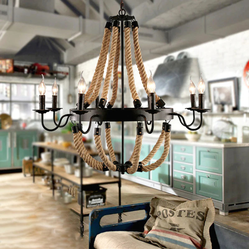 Epoch Retro LED Pendant Lamp Metal/Rope Black Living Room/Bar/Restaurant 