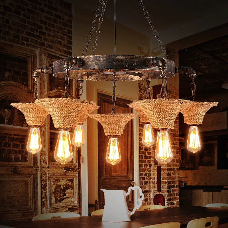 Epoch Retro Chandeliers Rust Metal/Rope Bar/Restaurant/Café 