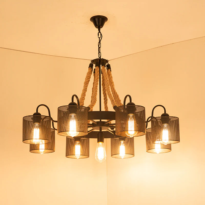 Epoch Vintage LED Pendant Lamp Black Rope/Metal Living Room/Cafe/Bar