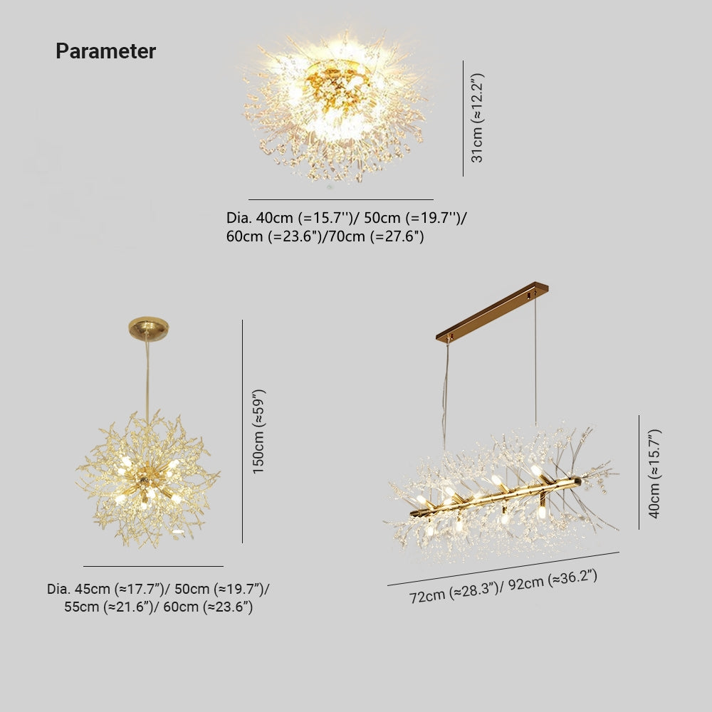 Lili Romantic Dandelion Metal/Acrylic Pendants/Ceiling Lamps, Gold