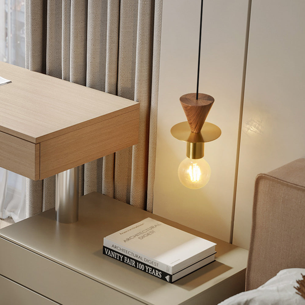 Hailie Modern Simple Pendant Light Copper Walnut Bedroom/Dining Room