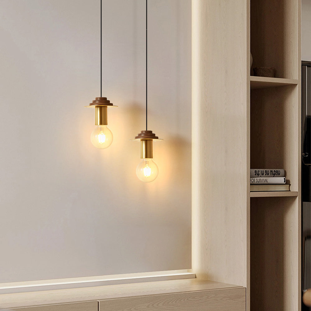 Hailie Modern Simple Pendant Light Copper Walnut Bedroom/Dining Room 