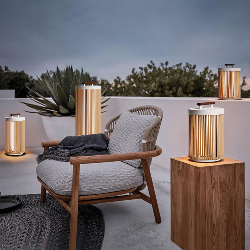 Ritta Modern Outdoor Solar Floor Lamp, Metal &amp; Rattan