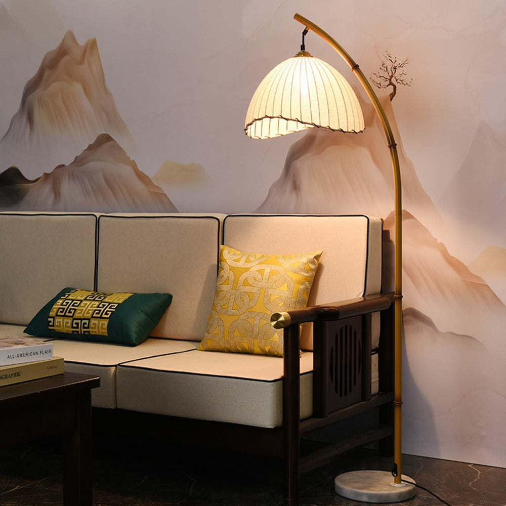 Ozawa Vintage Bamboo Shape Metal/Fabric Floor Lamp, White