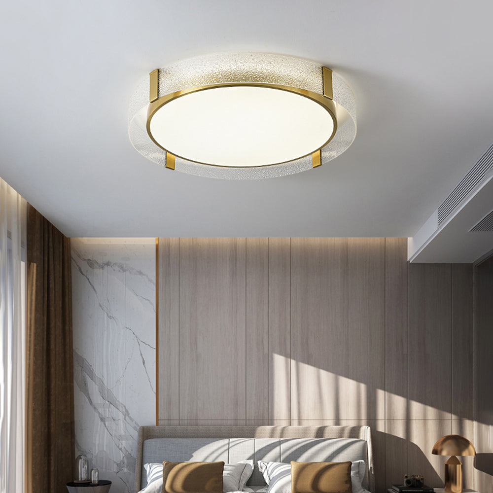 Quinn Modern Round Metal/Glass Ceiling Lamp, Gold