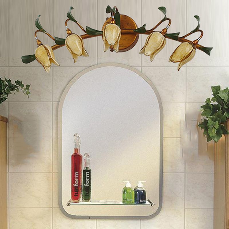 F²‰licie Mirror Front with Yellow Flower Clock Shade Mirror Lamp for Bathroom, 3/5 Heads 