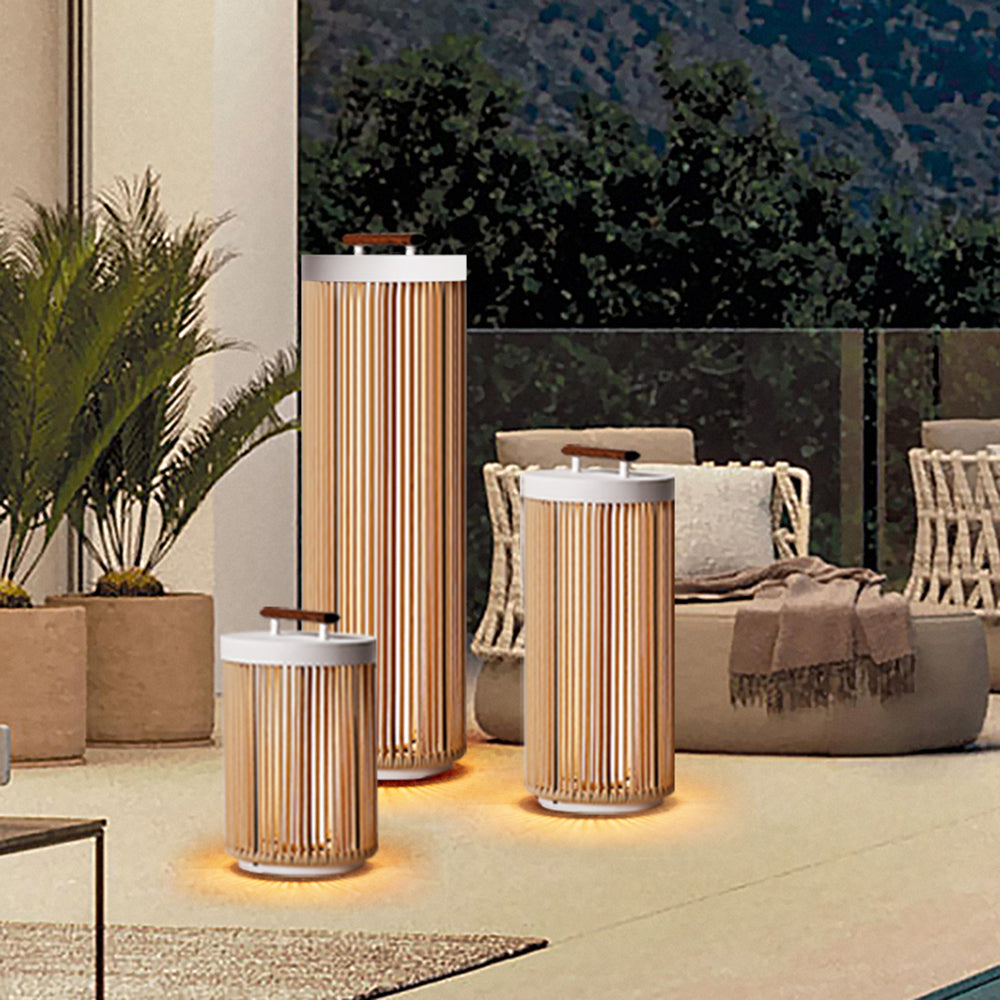 Ritta Modern Outdoor Solar Floor Lamp, Metal &amp; Rattan