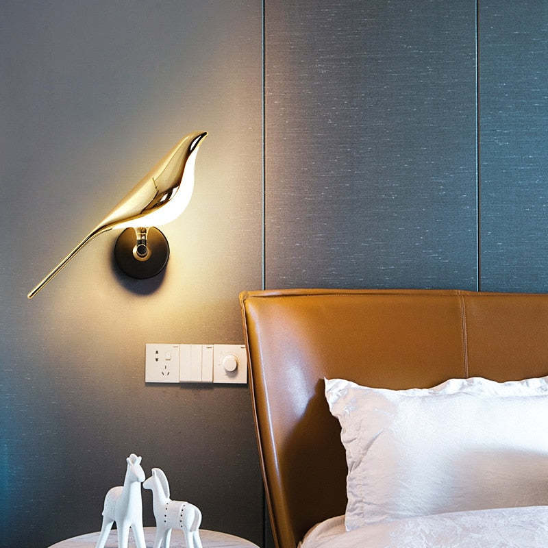 Nordic Art Damaged Bird Bedside LED Wall Lamp Bedroom