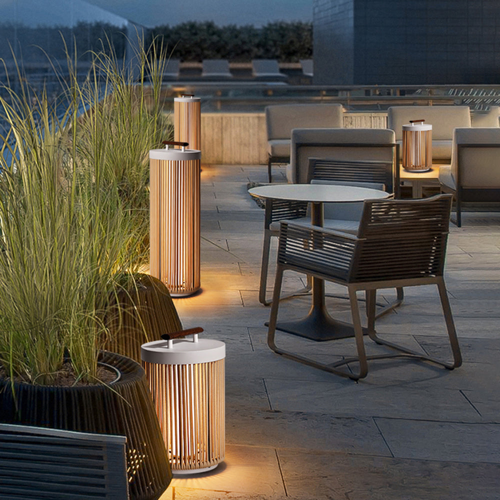 Ritta Modern Outdoor Solar Floor Lamp, Metal &amp; Rattan