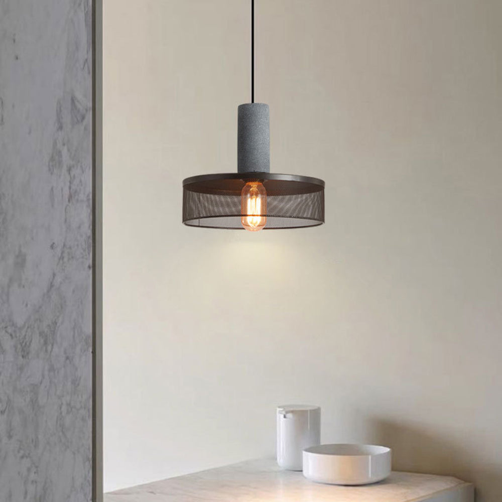 Zaid Industrial Cylindrical Pendant Lamp, Cement/Metal, Wabi-Sabi 