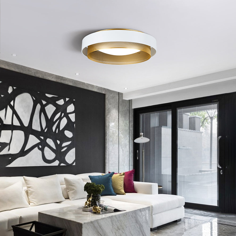 Quinn Modern Ring Metal/Acrylic Ceiling Lamp, White/Black
