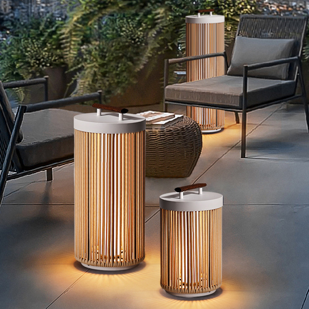 Ritta Modern Outdoor Solar Floor Lamp, Metal &amp; Rattan