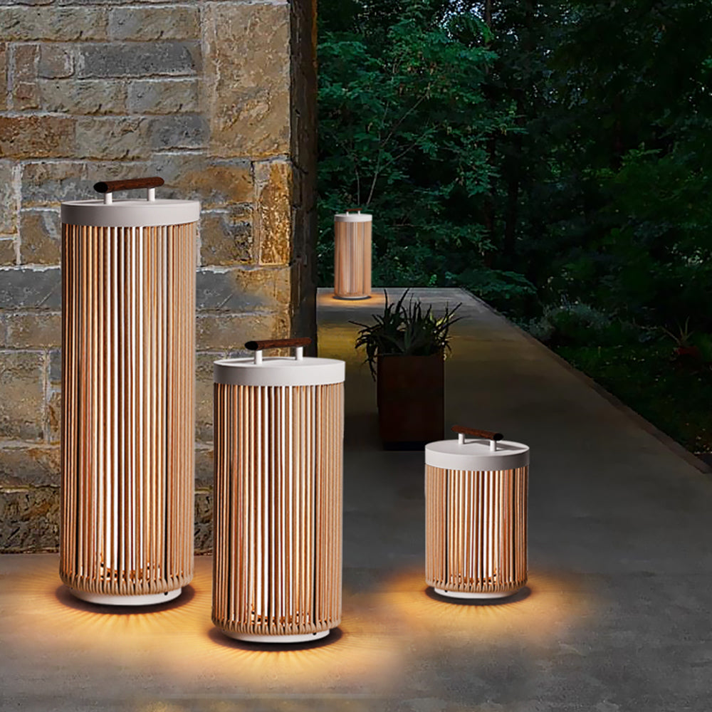 Ritta Modern Outdoor Solar Floor Lamp, Metal &amp; Rattan