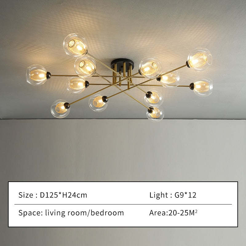 LED Ceiling lamp in Wrought iron Luster industrial Smoke colored Glass Ceiling lamp