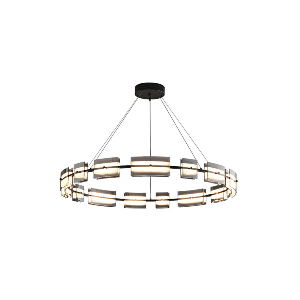 Evette Pendant Lamp 2 Color Remote Control 1/2 Rings, Pure Copper &amp; Glass, 9/12/15 Heads 