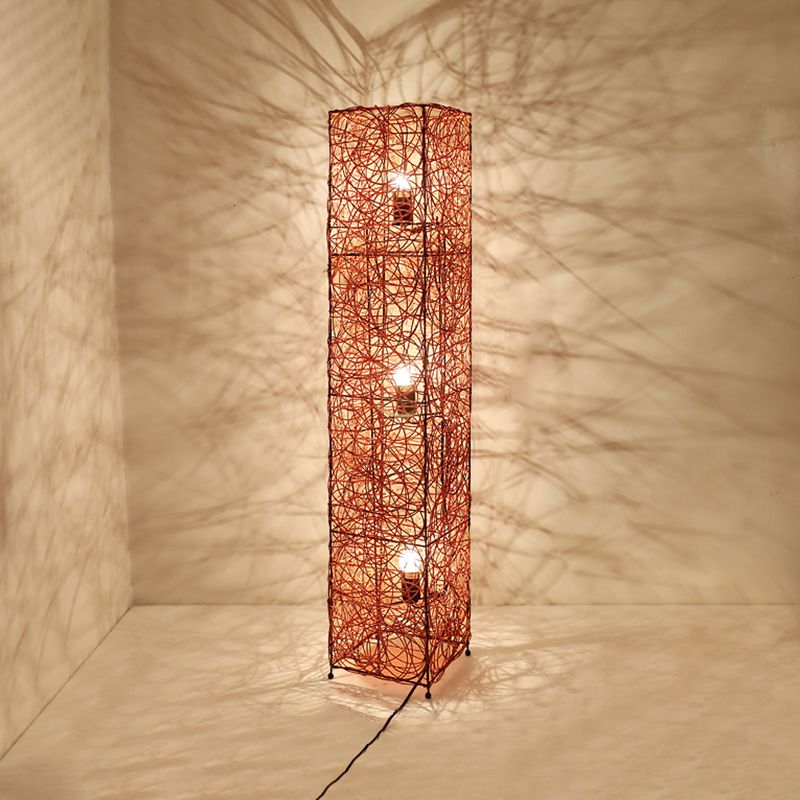 Ritta Retro Vase Wooden Rattan Floor Lamp, White/Brown