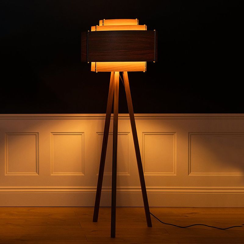 Ozawa Modern Cylinder Tripod Wooden Floor Lamp, Brown 