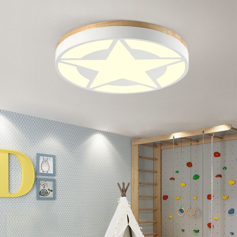 Quinn Moderne Rund Stjerne Akryl/Træ Loftlampe, Hvid/Grøn/Grå