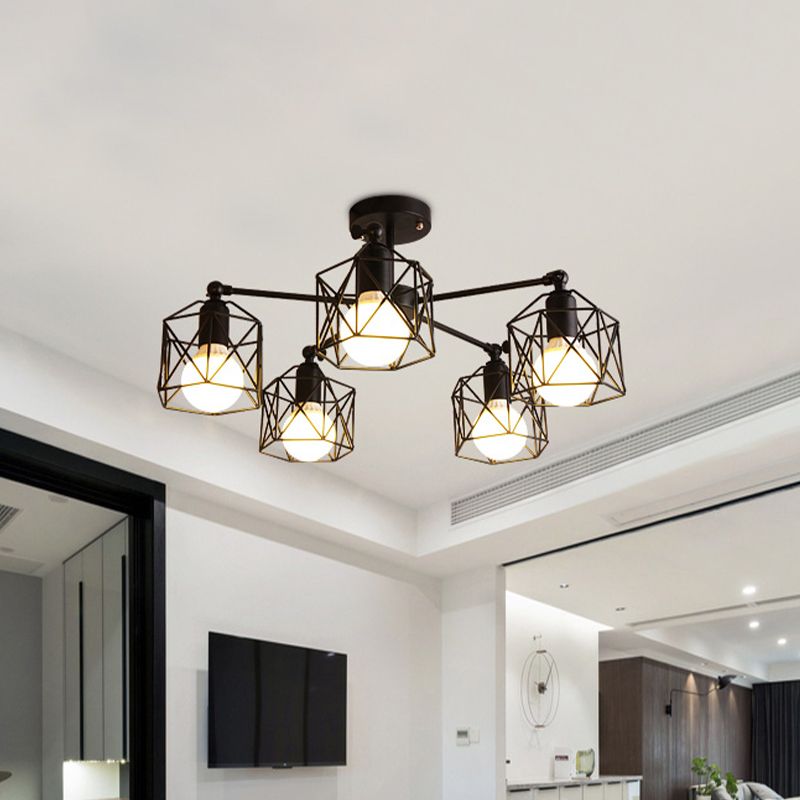 Herbert Black Semi-Ceiling Lamp, 3/5 Heads