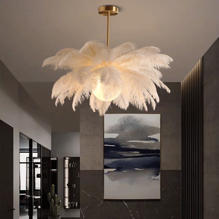 O'Moore Ostrich Feather Chandeliers/w Hanging Birds, 2 Style
