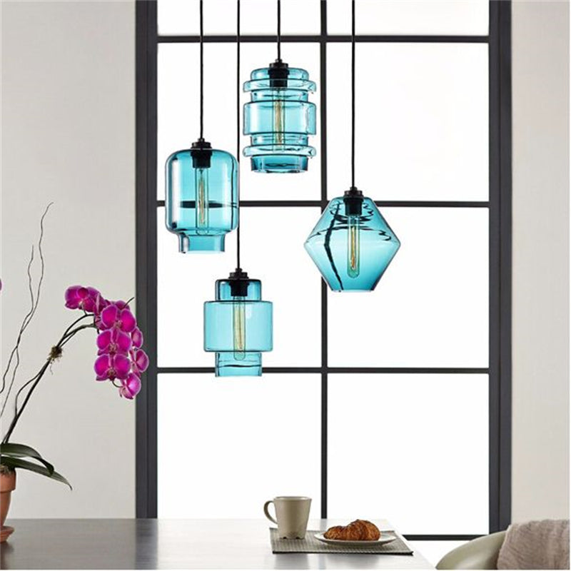 Zaid Kunst Deco Cylindrisk Glas Pendellampe, 4 Stilarter, 6 Farver