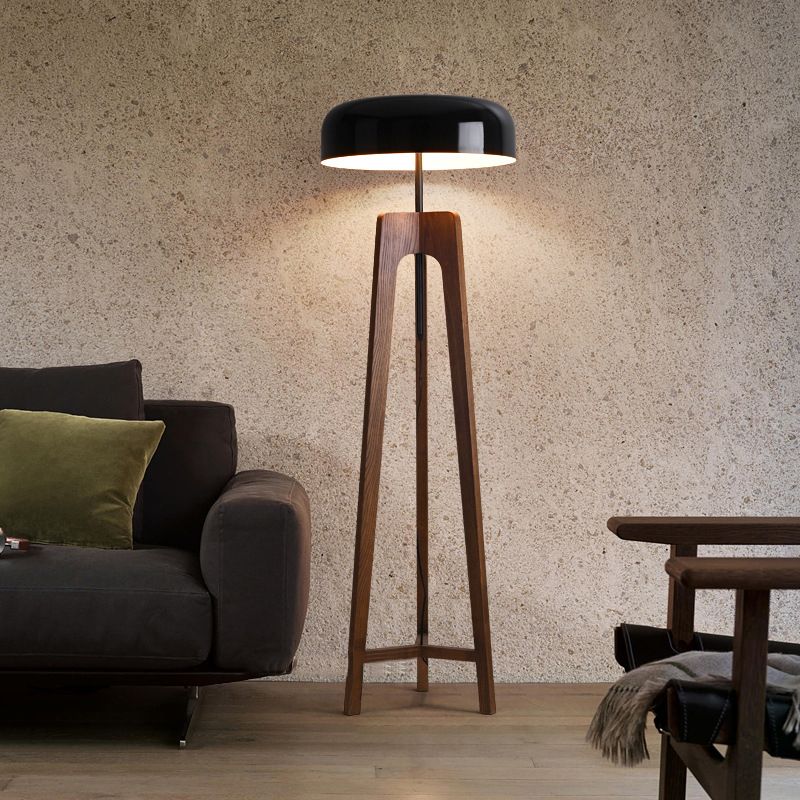 Ozawa Modern Bowl Tripod Wood Metal Floor Lamp, Black/White 