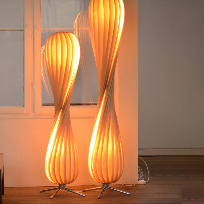 Ozawa Modern Twisted Wood Floor Lamp, Wood Color 