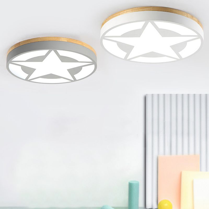 Quinn Modern Round Star Acrylic/Wood Ceiling Lamp, White/Green/Grey