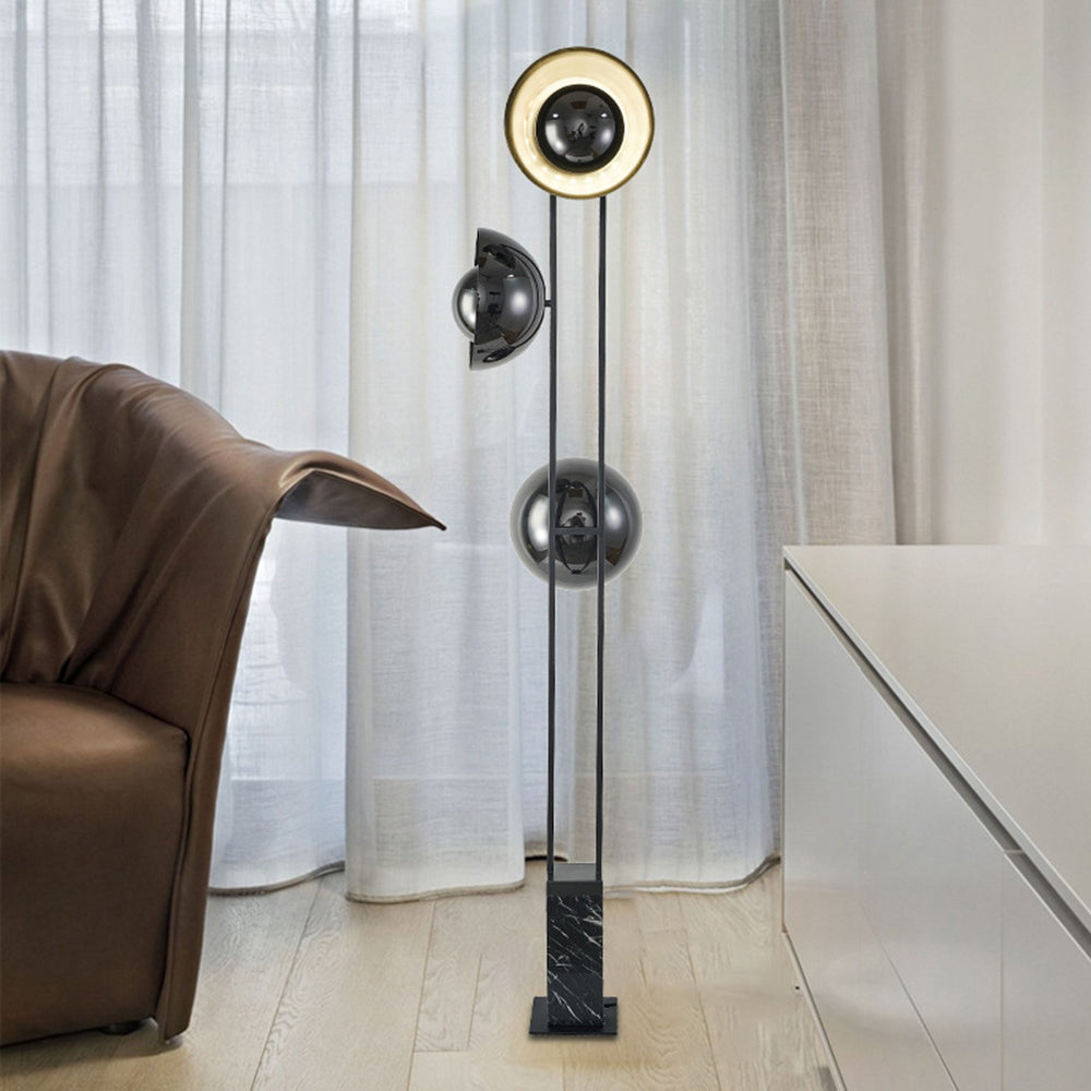 Salgado Modern Minimalist Floor Lamp With Three Heads, Metal And Marble