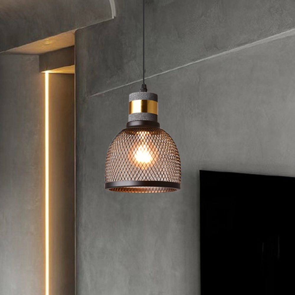 Zaid Industrial Cylindrical Pendant Lamp, Cement/Metal, Wabi-Sabi 