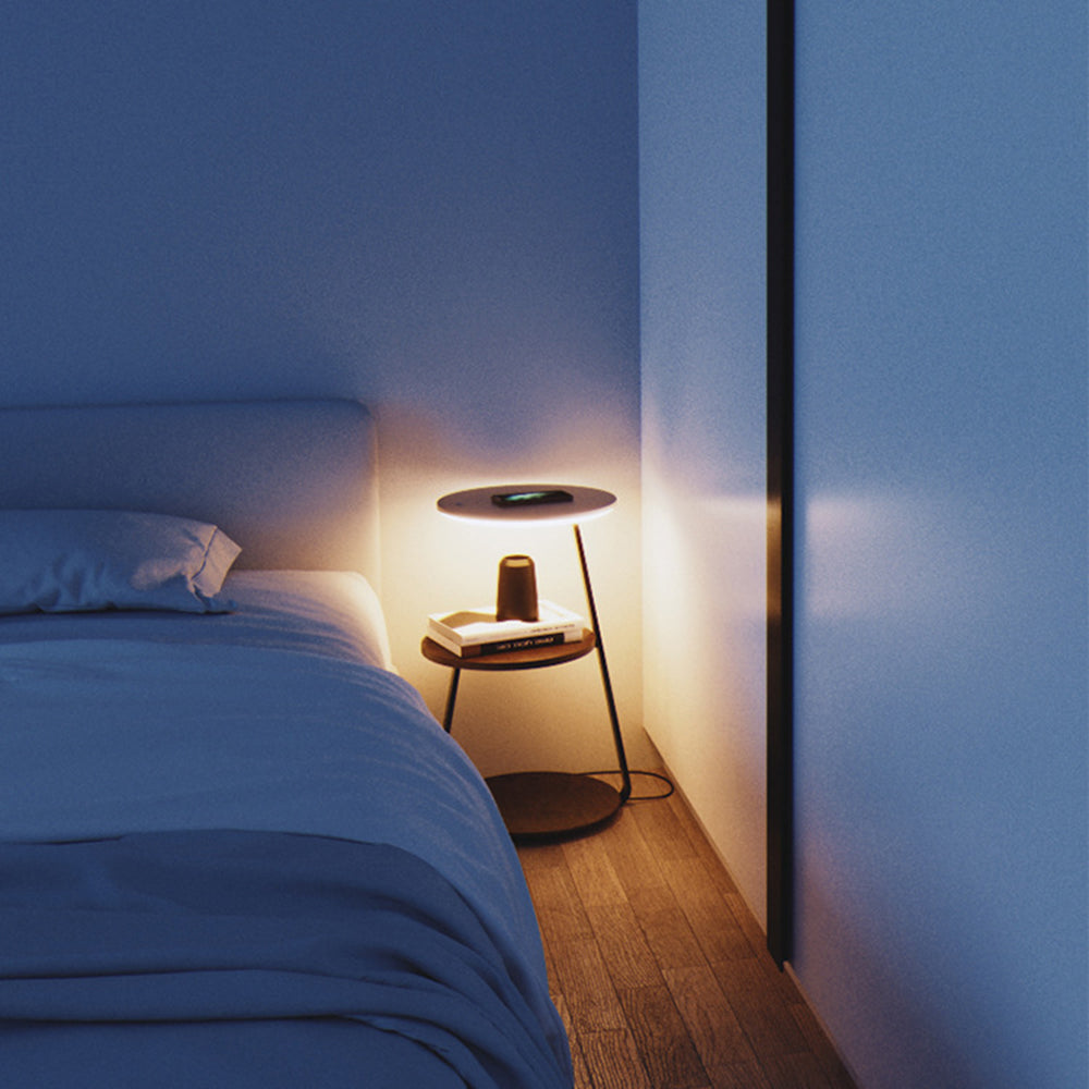 Ozawa Naturlig Rund Træ Gulvlampe med Bord, Soveværelset