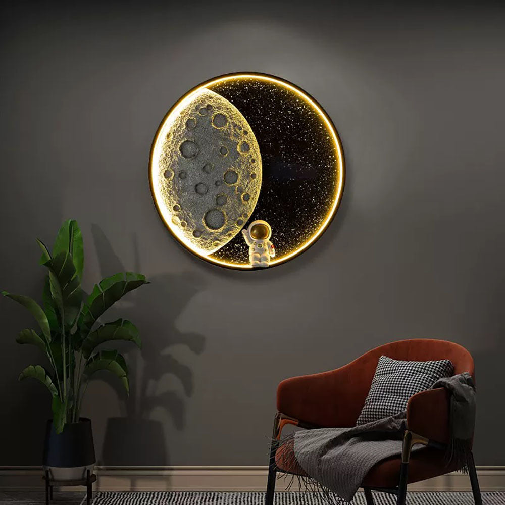 Elif Astronaut Moon Black Wall Lamp, DIA 35/50CM