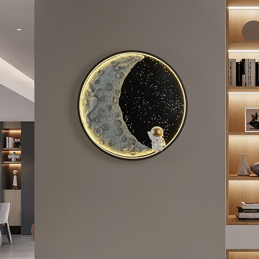 Elif Astronaut Moon Black Wall Lamp, DIA 50CM 