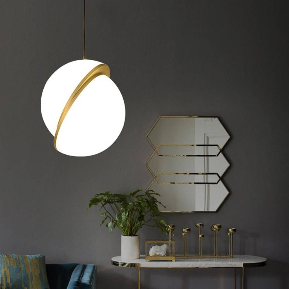 Valentina Simple Pendant Lamp, Gold &amp; White, Living Room/Bedroom 