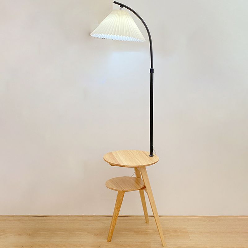 Ozawa Retro Pleated Metal &amp; Wood Floor Lamp, Bedside Table