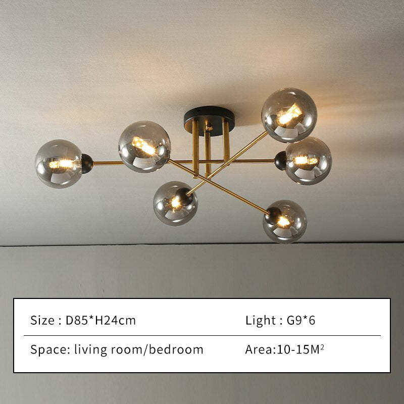 LED Ceiling lamp in Wrought iron Luster industrial Smoke colored Glass Ceiling lamp