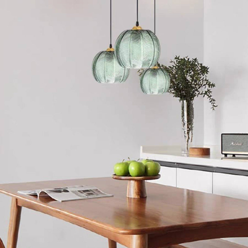 Hailie Green Ribbed Glass Pendant Lamp, DIA 15CM