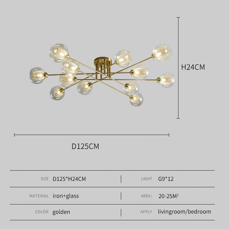 LED Ceiling lamp in Wrought iron Luster industrial Smoke colored Glass Ceiling lamp