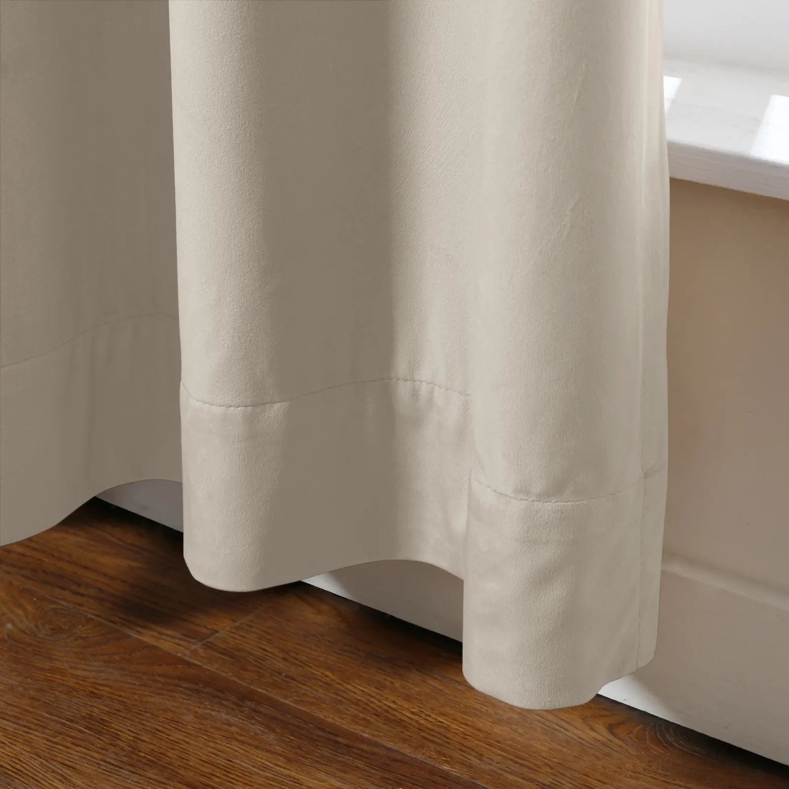 Plushy Minimalist Rod Pocket Snow White/Brown Velvet Blackout Curtain Living Room/Bedroom Soft Top 