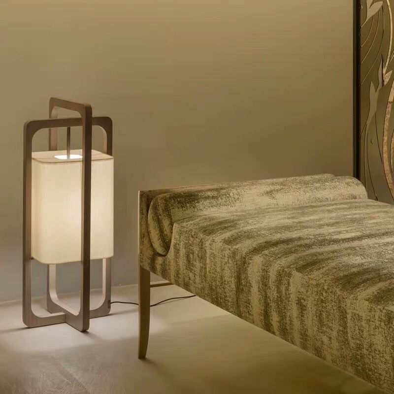 Ozawa Retro Rectangular Wood Fabric Floor Lamp, Living Room, Bedroom